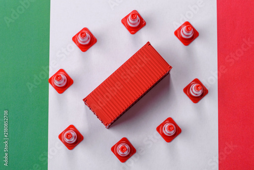 Konstfotografi The cargo container ban on the Italian flag as a conceptual backdrop