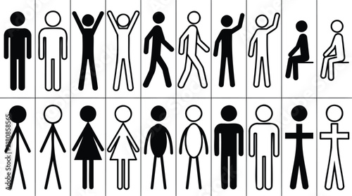 Silhouette Figures Set Depicting Various Poses and Genders. Simple Graphic Icons for Restroom