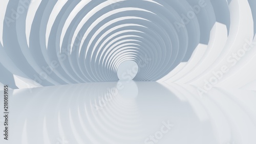 Futuristic Minimalist White Portal Corridor Concentric Circular Gateway Archways Perspective Hallway