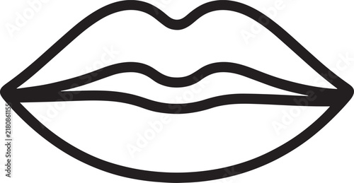 Minimalist black line art illustration of a pair of female lips isolated on a light gray background