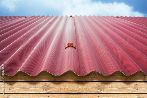 New roof with colored corrugated plastic plate