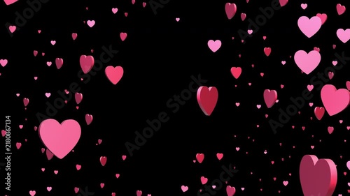 Heart Rain Alpha Channel Motion Graphic pink red hearts fall float through space transparent background alpha. Love romance Valentine’s Day celebration wedding anniversary greeting affection romantic