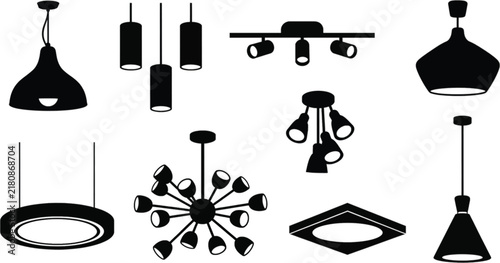 Collection of vintage stove silhouettes in a simple black and white style silhouette