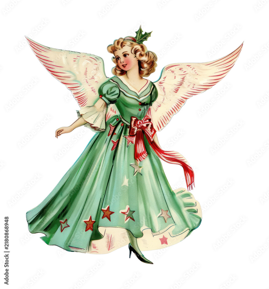 Obraz premium PNG Vintage angel with festive attire.