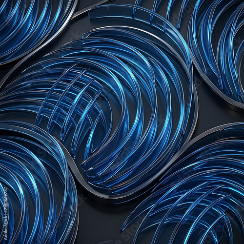 Blue curved metallic lines and wires 3D abstract technology seamless pattern background