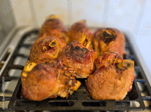 Plakat A beautiful large roasted pork knuckle.