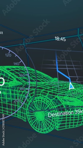 Animation of 3d model of car with digital interface and data processing