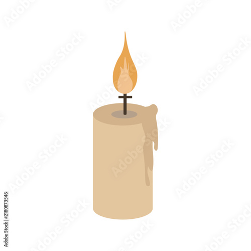 Burning church candle icon. Religious funeral wax candle with flame for prayer, memory and memorial service. Flat vector illustration isolated on white background.