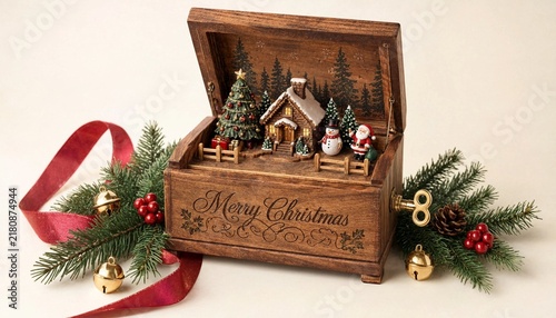 Tapety artystyczne Merry Christmas Background With Winter Holiday Gift Box Decorations