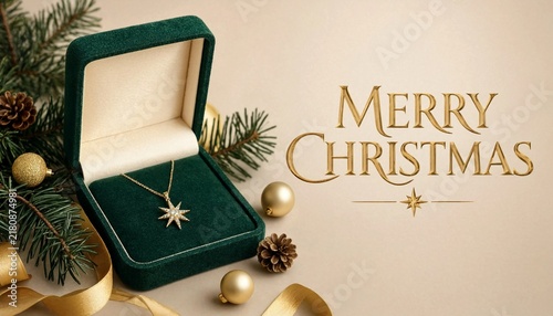 Tapety artystyczne Merry Christmas Background With Winter Holiday Gift Box Decorations