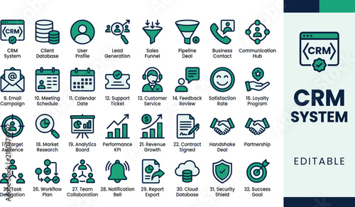 CRM system icon set design 202608131432 vector illustration icon