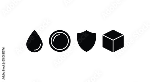фотографія Four black silhouettes depict a droplet circle heart and cube against a white ba