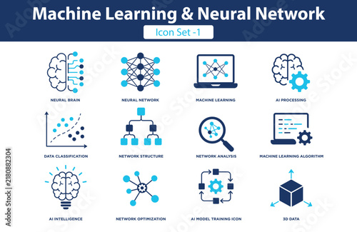 AI Tech, Algorithm, and Data Science Flat Color Icon Collection