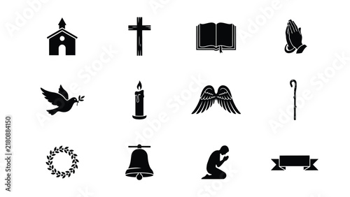 Foto Black and white religious icons collection with gestures representing faith spir