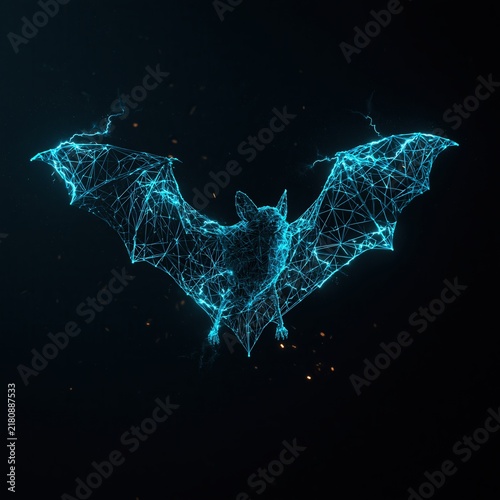 Digital bat shape composed of glowing lines