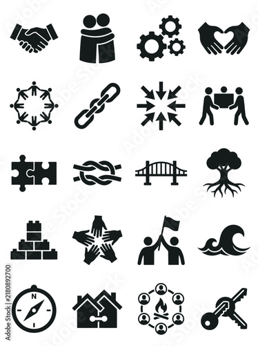 Teamwork Collaboration Unity and Partnership Icon Set
