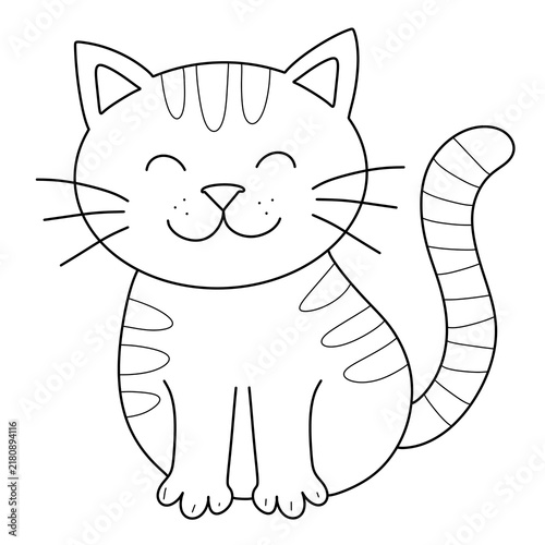 Cute sitting cat line art illustration