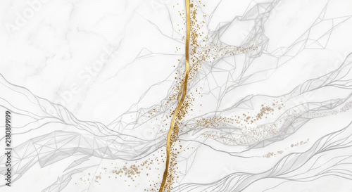 White Marble Background with Elegant Vertical Gold Divider Minimal Luxury Abstract Wallpaper