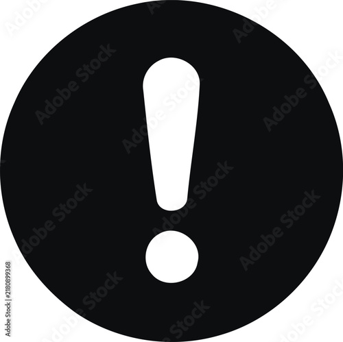 Simple black and white icon of an exclamation point inside a solid circle design