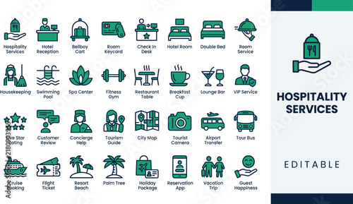 Hospitality services icon set 2K 202608131421 vector illustration