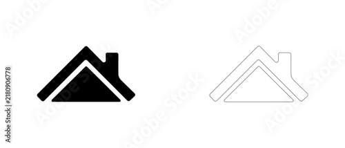 Gable house roof with chimney vector icon filled and outline, roofing service and house shelter symbol.