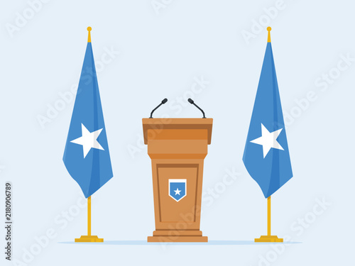 Somalia Flag Podium and Microphone Presidential Speech Illustration