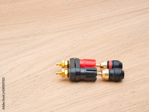 Photography Audio Connectors and Banana Plugs - Close-up of a speaker binding post terminal
