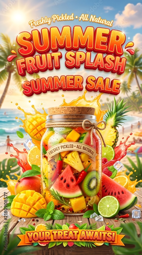 Obraz premium Refreshing Tropical Fruit Salad Jar Promotion for Summer Season Culinary Event