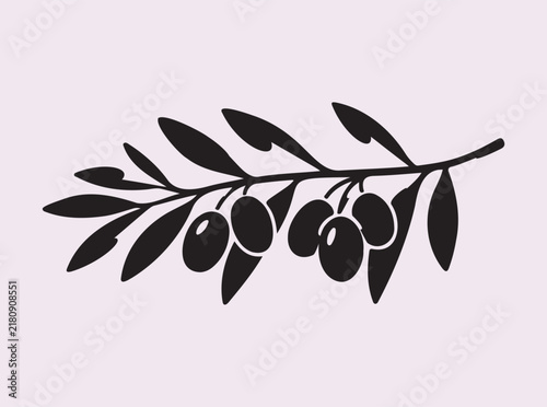 Olive branch with olives silhouette on light background for natural design.