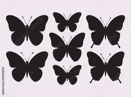 Butterfly silhouette assortment black insect shapes for spring garden nature decorative invitations.