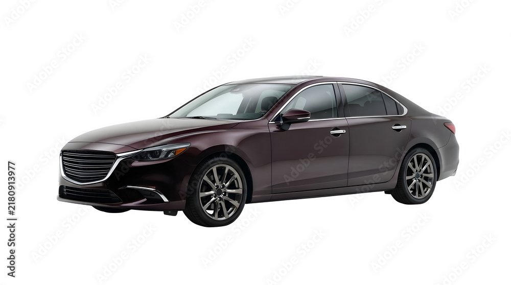 Naklejka premium Modern luxury dark maroon sedan car isolated on transparent background