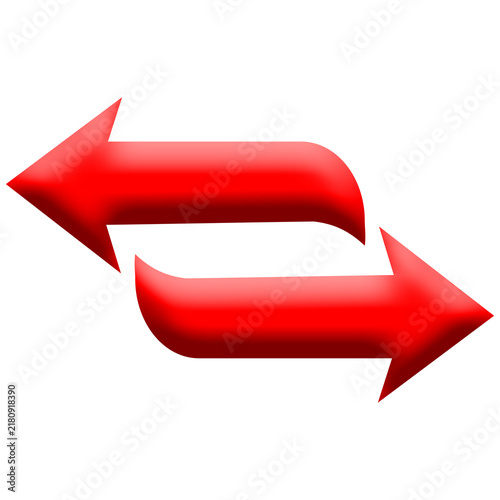 Konstfotografi Red curved arrows pointing left and right, exchange and reverse concept icon