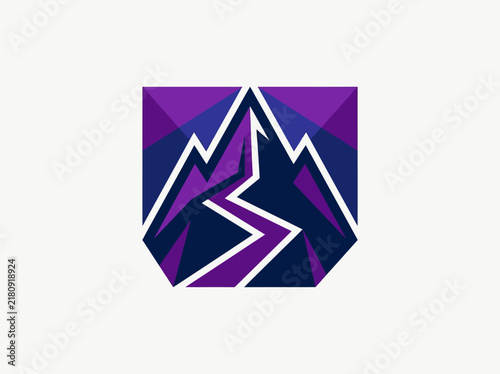 Geometric Mountain Peak Emblem Logo Design Vibrant Colors