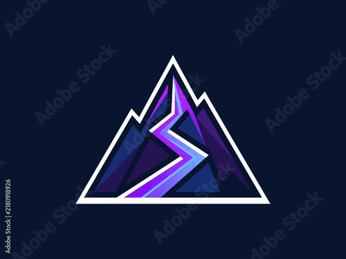 Geometric Mountain Peak With Vibrant Lightning Streak Abstract Design