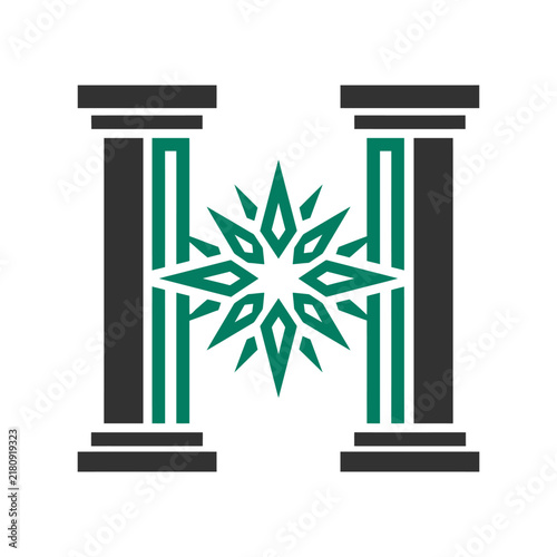 Elegant Architectural Columns Embrace Geometric Star Emblem Emblematic Design