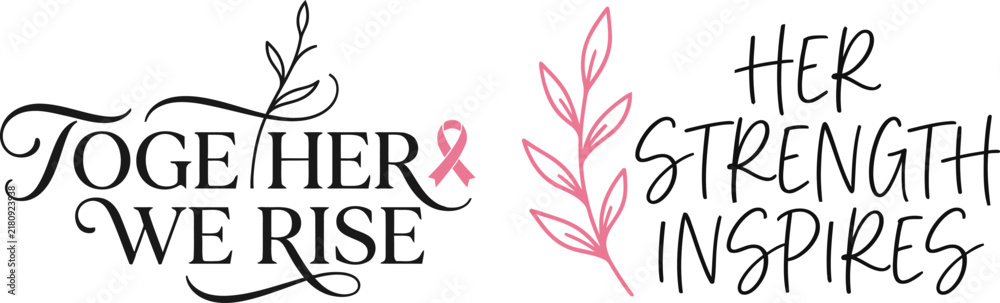 Fototapeta premium Inspirational lettering designs for breast cancer awarness day featuring pink ribbons and empowering quotes for social media