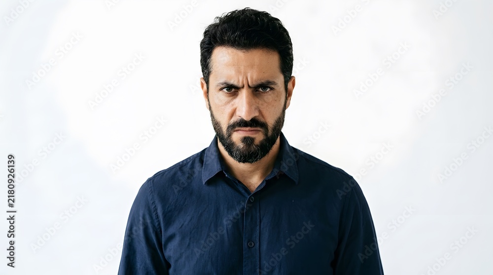 Obraz premium Man with Angry Expression and Dark Beard.