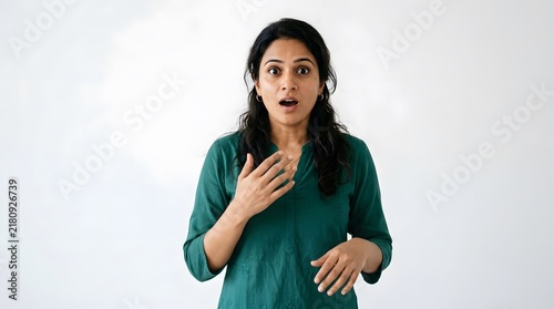 Young Woman Expressing Shock and Surprise with Wide Eyes and Open Mouth.