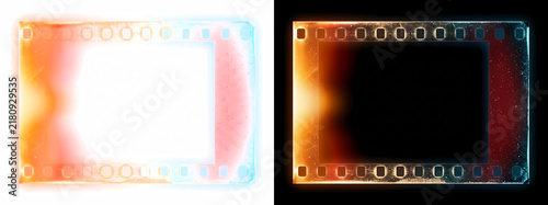 Vintage film frame light leak border effect overlay isolated on transparent background