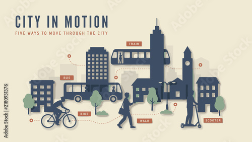 Paper cut urban commuting infographic poster – Ideal for city mobility campaigns, transit reports, or editorial design