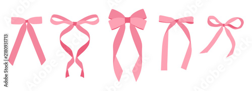 Pink Ribbon Bow Collection, Colorful Decorative Vector Elements