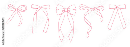 Pink Outline Ribbon Bow Collection, Linear Decorative Vector Elements