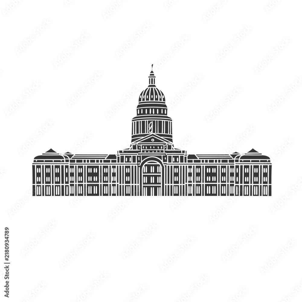 Obraz premium Texas State Capitol building symmetrical front facade architecture silhouette icon vector design
