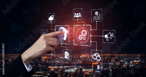 Canvas Print AI governance links analytics, cloud operations and communication to automate compliance and security