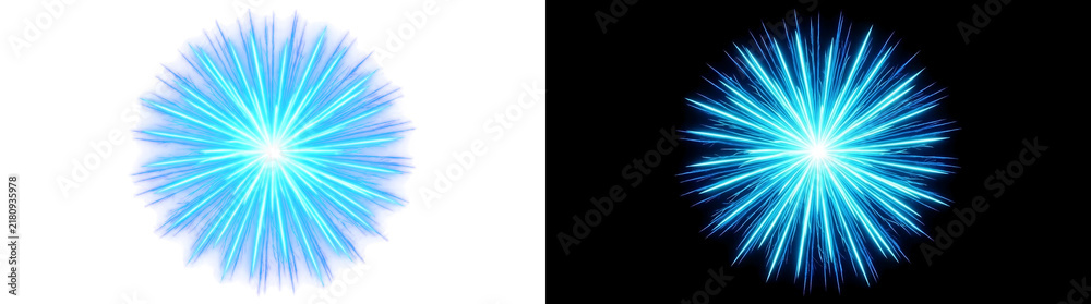 Fototapeta premium Cyan Firework Burst Effect Over Pure Black Background