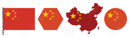 Fotografie Set of china flag icons including rectangular hexagonal map and circular shapes