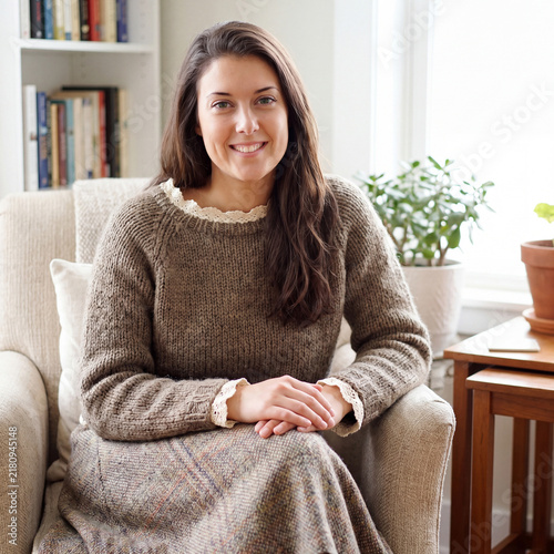 Portrait of a beautiful young woman in woolen knitted clothes