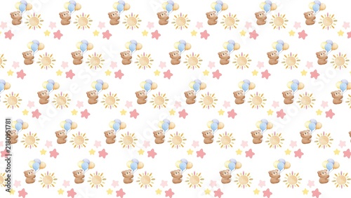 Fotografie Minimalist hand painted cute cartoon bear moon and star seamless texture on whit
