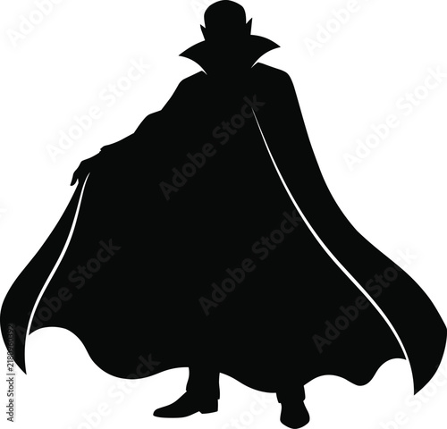 Foto Vampire silhouette wearing a high collared cape vector isolated on white backgro