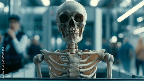Skeleton passing through an airport scanner